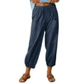 thumbnail image 2 of Wycnly on Sale Pants for Women Jogger Pants for Women Casual Summer Solid Elastic Waist Loose Long Pants Leisure Cotton Linen Breathable Ladies Trousers with Pocket, 2 of 7