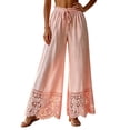 thumbnail image 2 of Mifsaly Wide Leg Palazzo Pants for Women High Waist Drawstring Casual Lounge Trousers Floral Lace Hem Flowy Beach Vacation Boho Bottoms Pink,M, 2 of 5