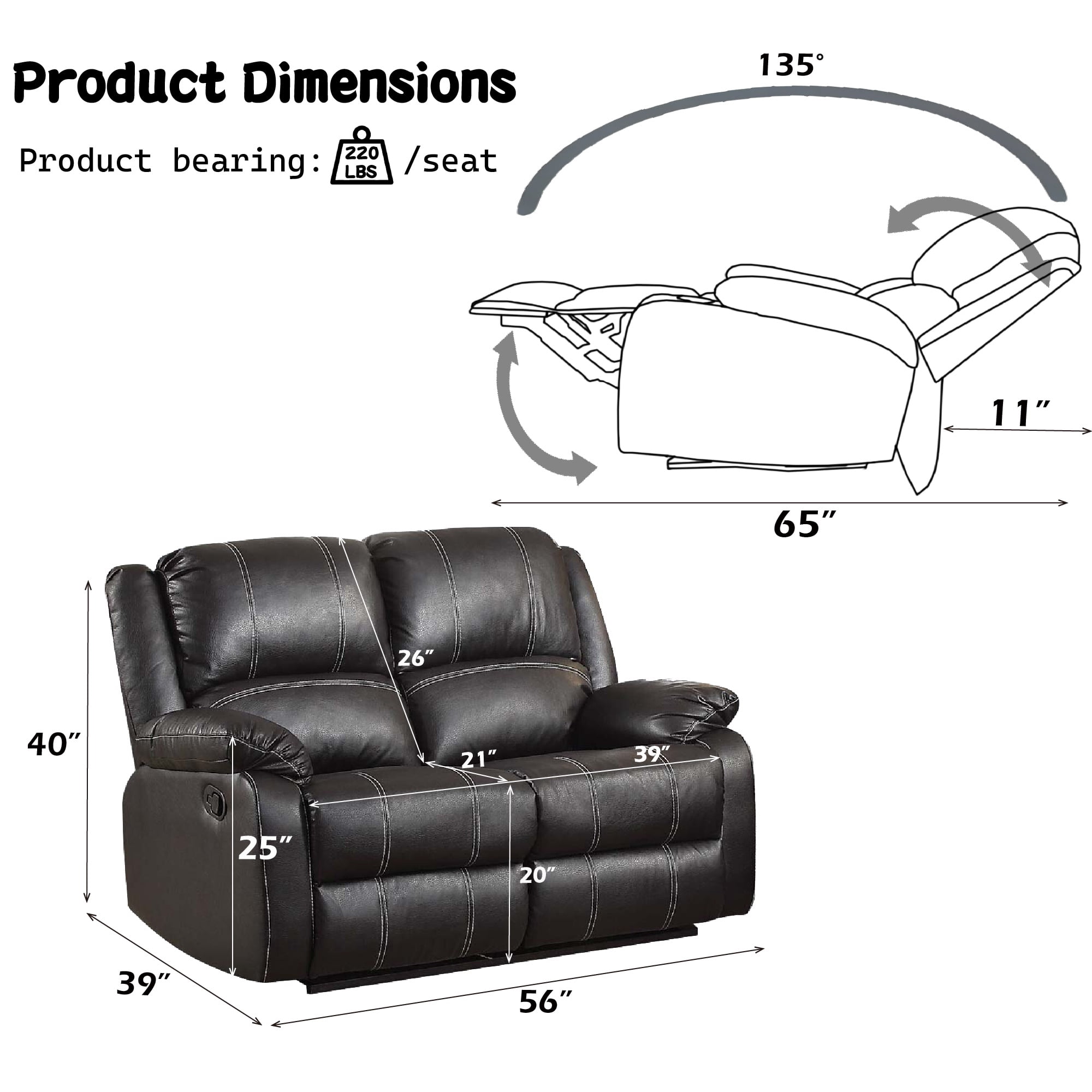 ACME Zuriel Motion Loveseat in Black Synthetic Leather