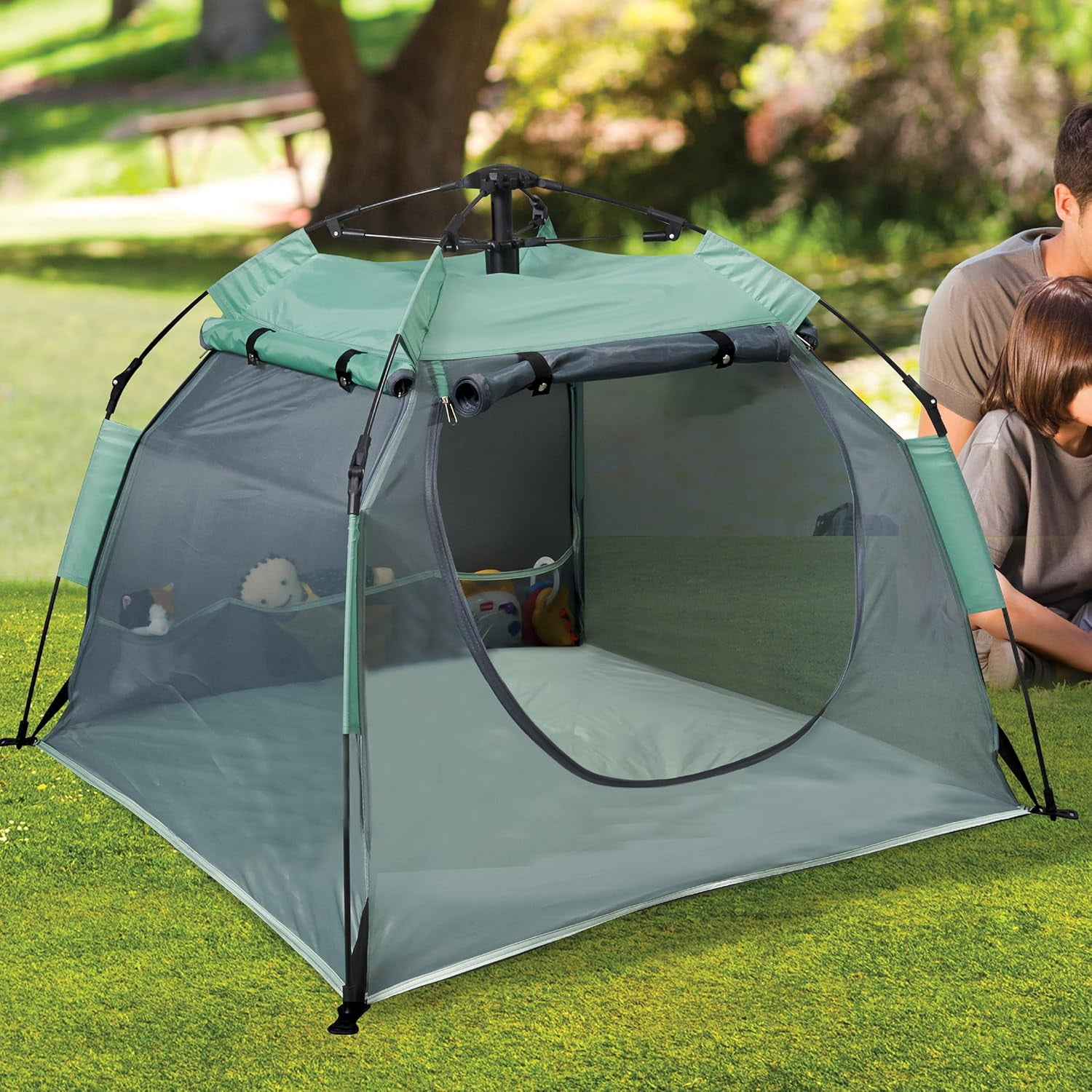 KidCo PeaPod Camp Lightweight Portable Baby Toddler Travel Tent, Seafoam