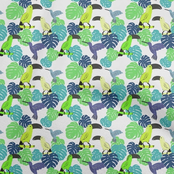 oneOoneViscoseJerseyLimeGreenFabricTropicalFloralWithBirdsSewingMaterialPrintFabricByTheYard60InchWide