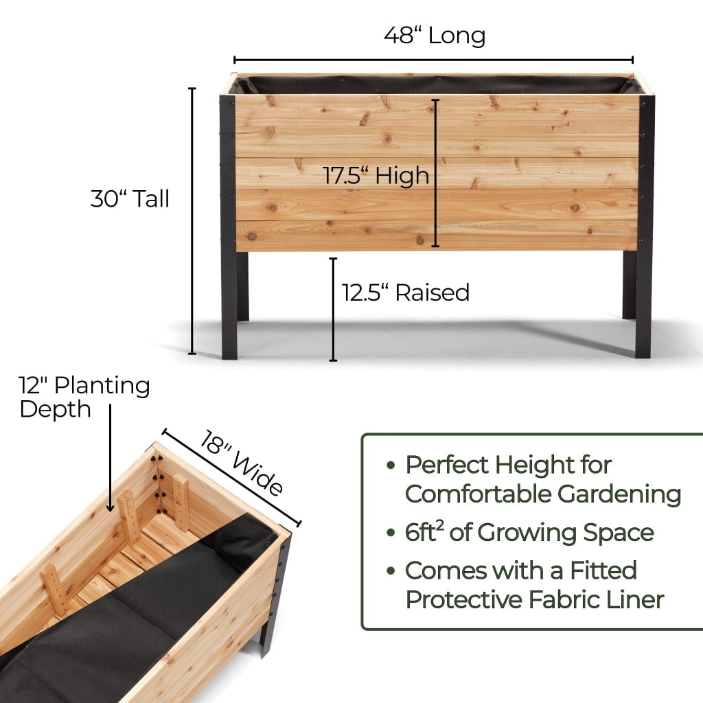 Cedar Planters 18" x 48" Outdoor Raised Garden Bed - 100% Canadian Western Red Cedar Elevated Planter Kit, 30" Tall