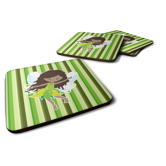 Carolines Treasures BB6912FC Fairy Green Stripes Foam Coaster Set of 4 3 1/2 x 3 1/2 multicolor