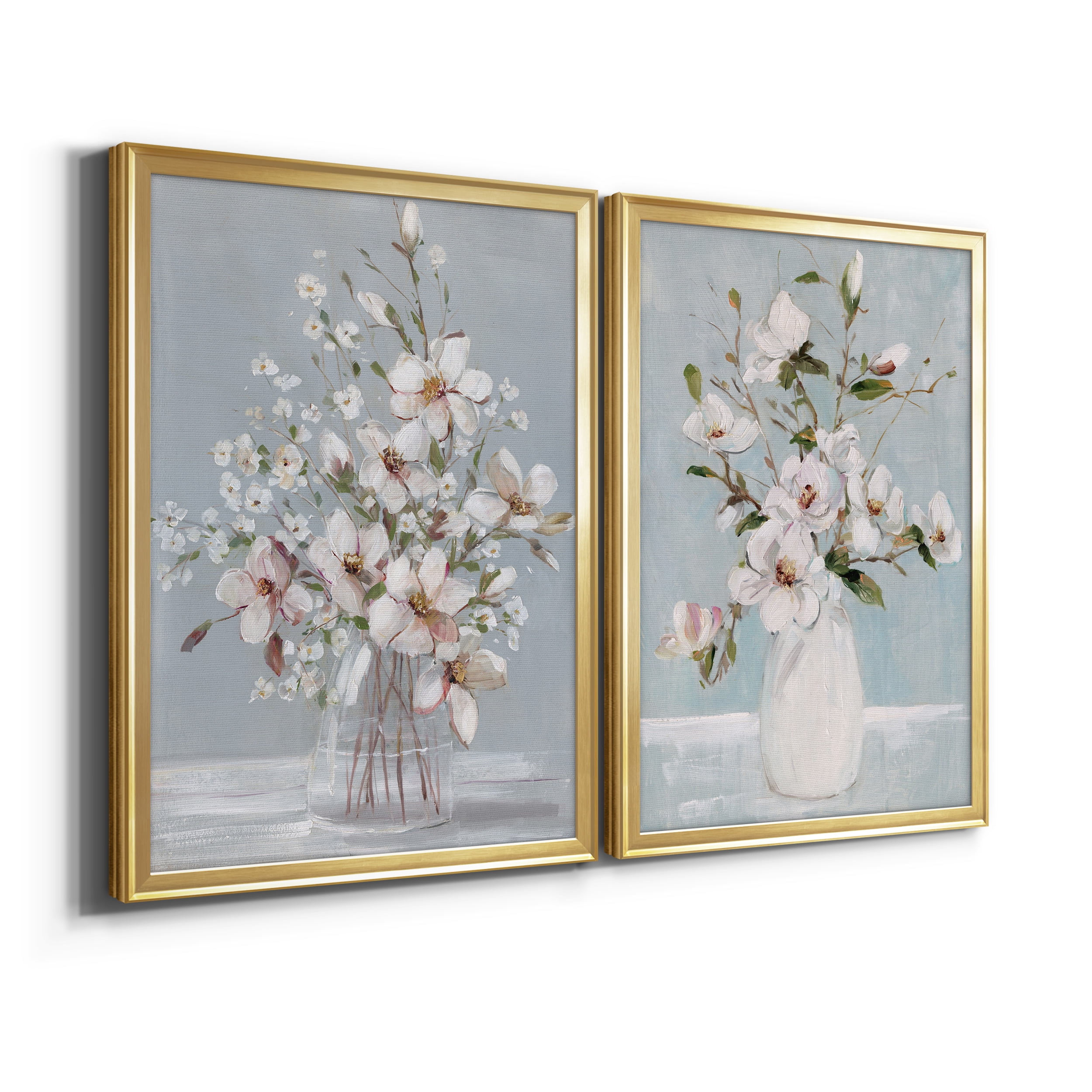 2 Piece Set Magnolia Romance Premium Framed Canvas - Ready to Hang - 22.5 x 30.5 Each - Gold Frame