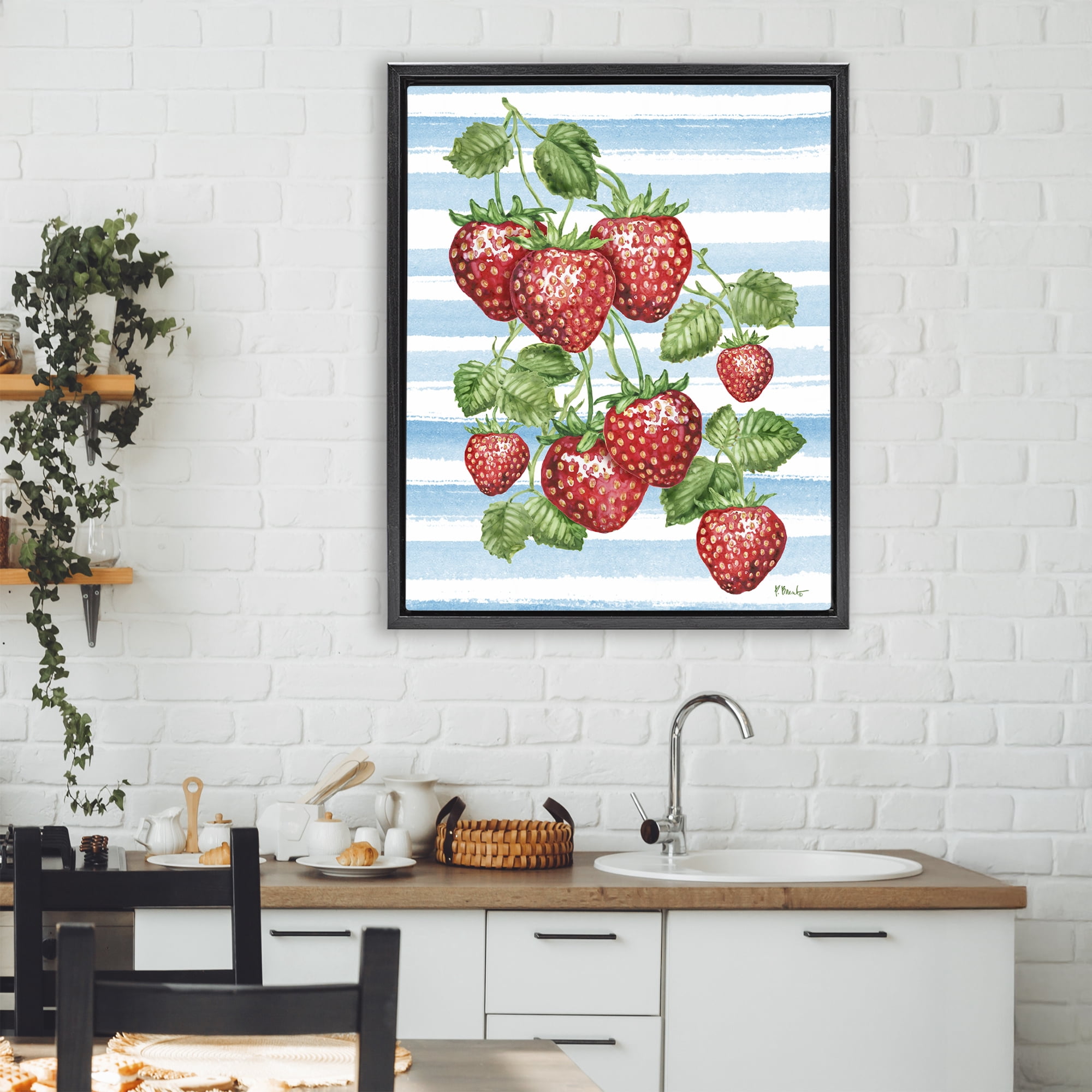 Stupell Industries Juicy Strawberry Vine Black Framed Floater Canvas Wall Art, design by Paul Brent