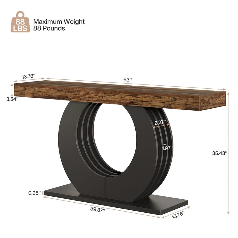Curved Base Accent Entryway Table, Wooden Console Table with Wide Tabletop, Side Sofa Table with Circular Pedestal
