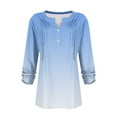 thumbnail image 4 of hxobax Women's T-Shirts Fall Rolled Long Sleeve Tops V Neck Button Shirts Ombre Tunic Pleated Blouse, 4 of 5