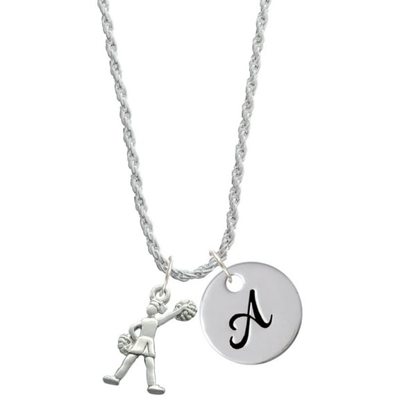 Delight Jewelry Silvertone Cheerleader - Standing Silvertone Script Initial Disc - A - Charm Necklace, 20" 3"