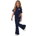 thumbnail image 6 of Big Girls Summer Outfit 5-15 Years, Print Short Sleeve T-Shirt and Bell Bottom Pants 2 Piece Set Casual Clothes for Kids School Navy, 6 of 6