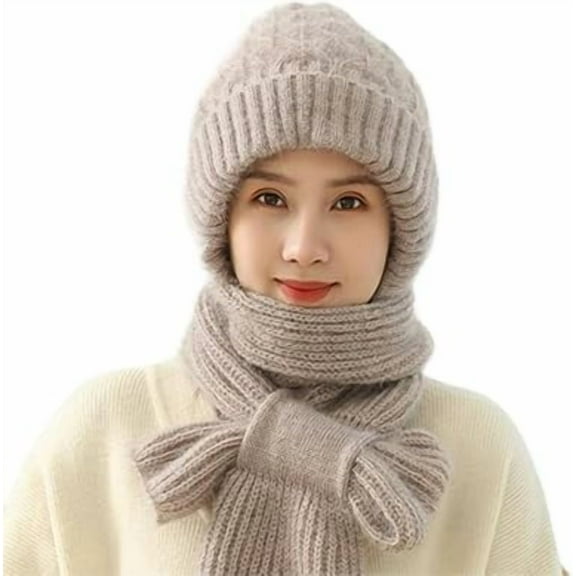 Integrated Ear Protection Windproof Cap Scarf, Winter Warm Knitted Hat Scarf, Thickened and Warm Knitted Hat Scarf for Women
