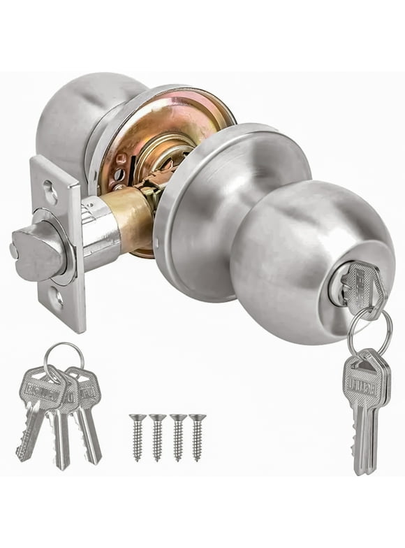 Fixdono Doorknob, Entry Doorknobs Lock with Keys, for Front Door, Exterior and Interior Doors, Satin Nickel Finish