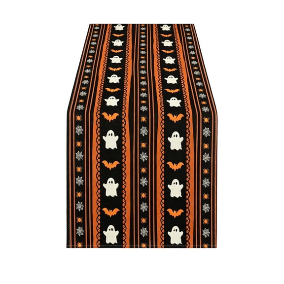 Hvmvliv 12x71 Inch Halloween Striped Linen Table Runner in Black Orange for Dining Table Fall Harvest Party Decor Multicolor