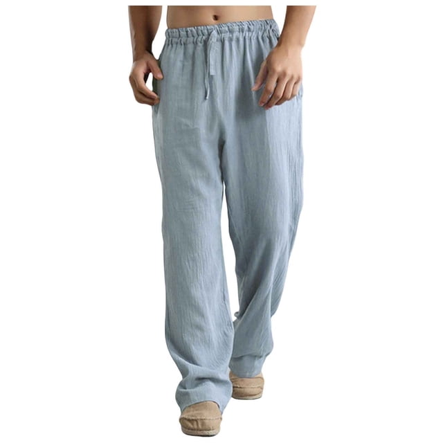 Men Spring and Summer Pant Casual All Solid Color Painting Loose Plus Size Trouser Fashion Beach Pockets Pant