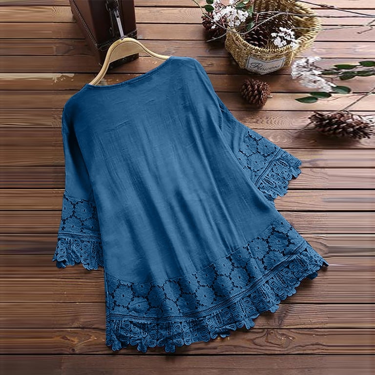 Embroidered Tops for Women Casual Plus Size Vintage Lace Boho