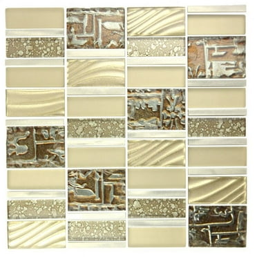 Abolos Imperial Random Sized Glass and Aluminum Mosaic Tile in Brushed Gold (5sqft / 5sht Box)