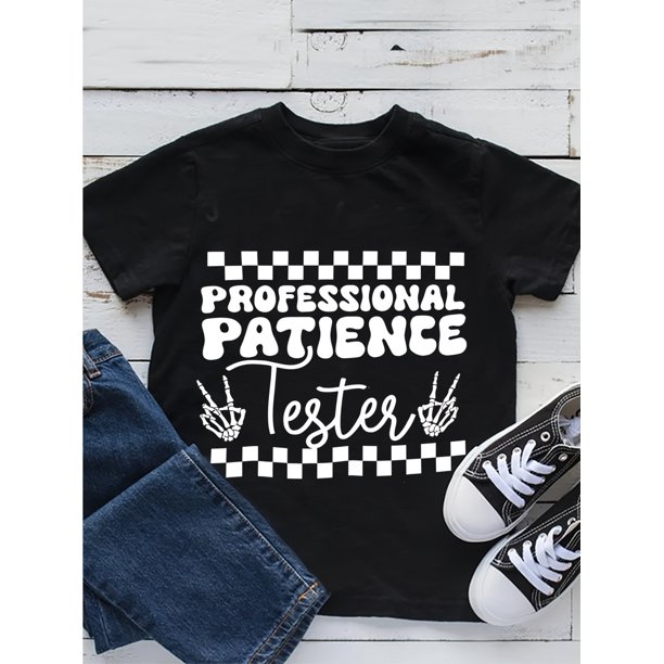 Casual Trendy Boys' Summer Top - PROFESSIONAL PATIENCE... Print Short Sleeve Crew Neck T-shirt - Daily Outing Tee Tops Gift