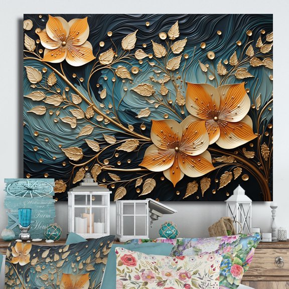 Designart "Bronze Azure Spiraling Foliage" Abstract Botanicals Metal Wall Art