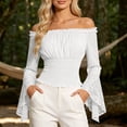 thumbnail image 4 of Women off Shoulder Lace Blouse, Convertible Square Neck Bell Long Sleeve Slim Top, Casual Elegant Shirt for Summer Autumn Dating Daily Outfits White XL(XL), 4 of 7