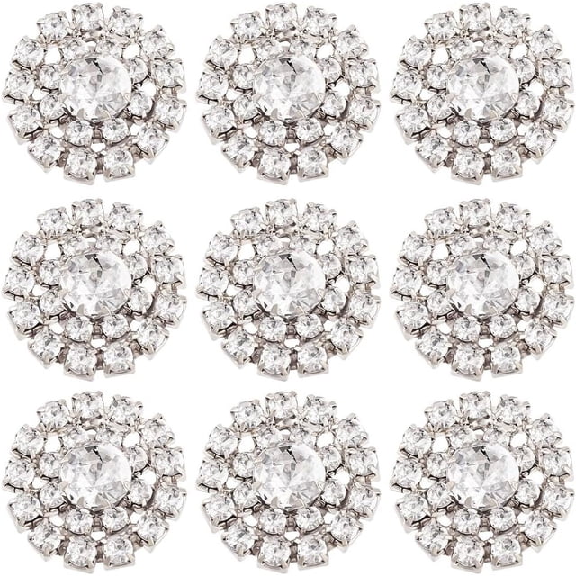 30 Pcs Rhinestone Buttons Embellishments 19mm Silver Flower Flatback Rhinestone Buttons Button Embellishments for Crafts Jewelry Making Headband Dress Wedding Decoration