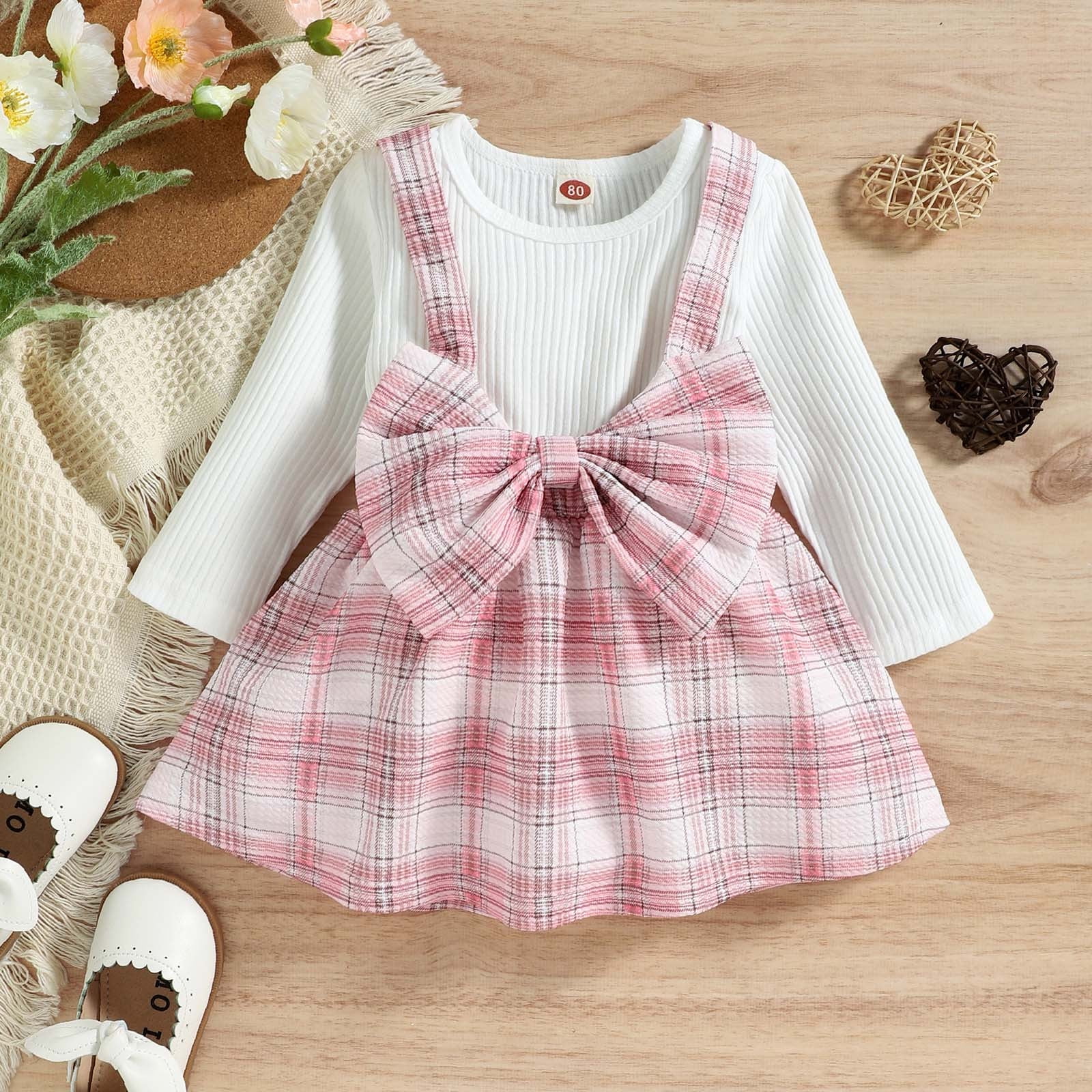 BONIXOOM Cute Toddler Baby Girls Clothes Set Kids Christmas Gifts Long Sleeve Round Neckline Belt Christmas Set Pink 2-3 Years