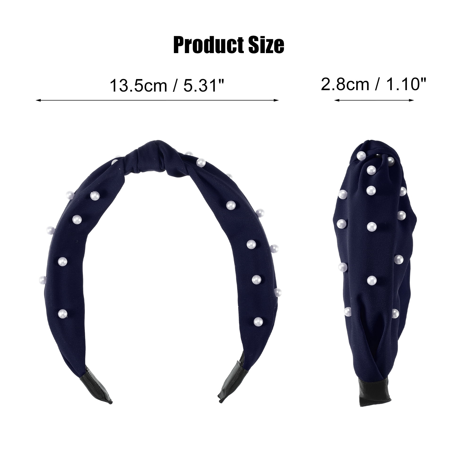 Unique Bargains 1 Pcs Satin Knotted Pearl Headband Hairband for Women 1.1 Inch deep blue