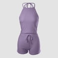 thumbnail image 5 of TEAJOPSUU Womens 2 Piece Sets Halter Sleeveless Tank Top High Drawstring Waisted Shorts Sets Slim Fitted Hot 2 Piece Clothing Sets Purple, 5 of 6