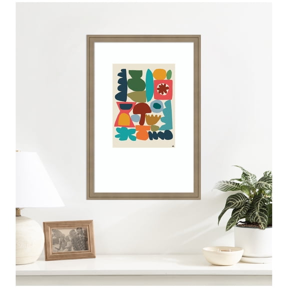 Kate and Laurel Framed Wall Art Print Garden Songs Pt 1 by Kelly Knaga, 18 x 26, Florence Light Brown Frame, Mid Century Modern, Abstract Art for Wall Decor
