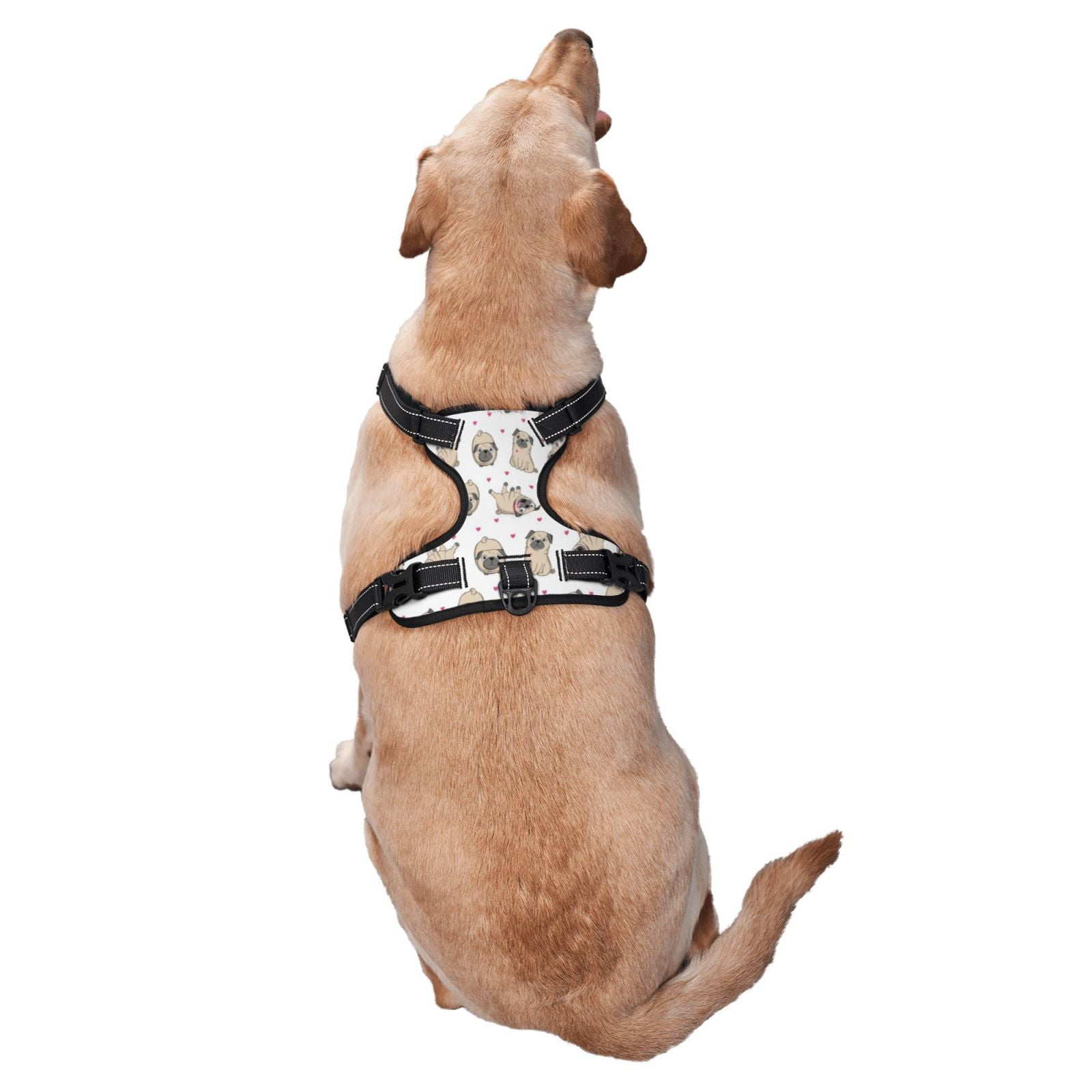 Vsdgher Pugs Pattern Dog Harness,No Pull Pet Harness with Soft Padded Handle,Adjustable Reflective Vest with 2 Buckles,4 Slide Buckles,S-XL X-Large