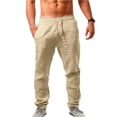 thumbnail image 2 of Men's Lightweight Linen Jogger Pants Elastic Waist Drawstring Wide Leg Pants with Pockets Linen Long Pants Loose Fit Summer Beach Casual Harem Baggy Trousers,Brown M, 2 of 4