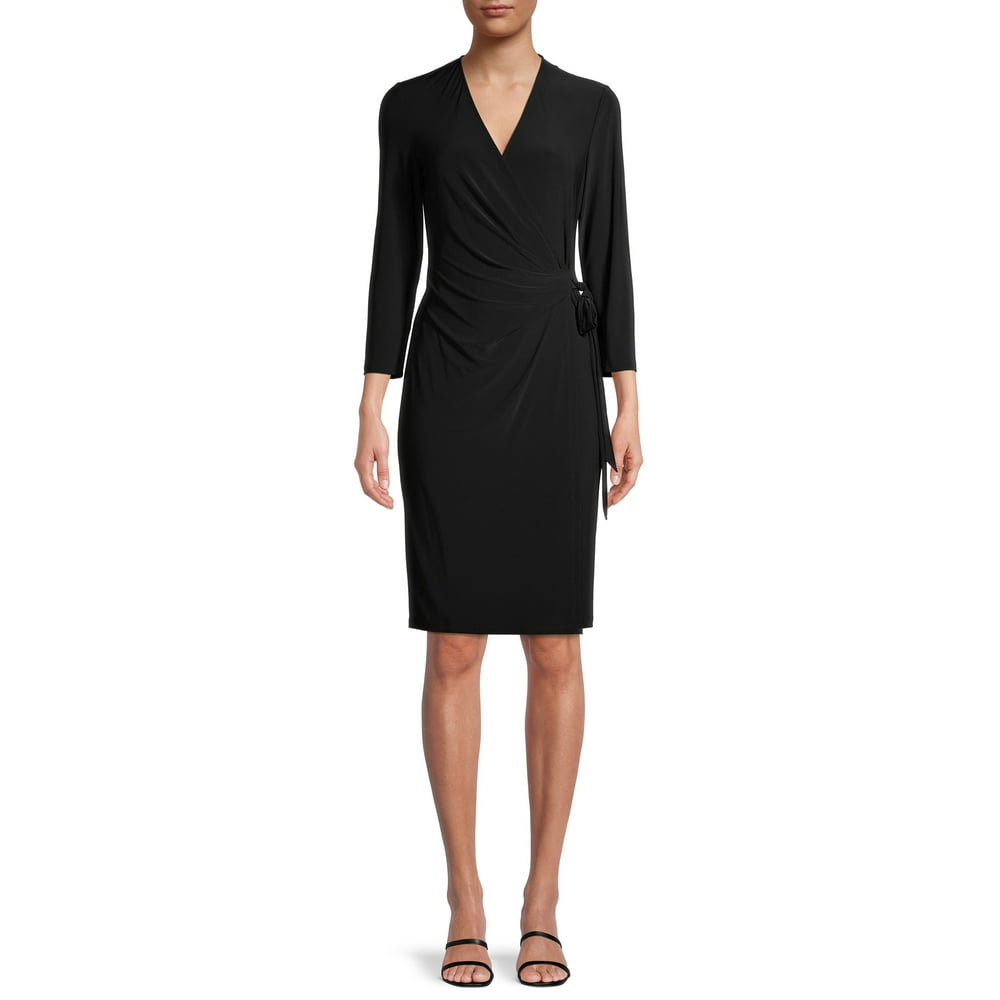 Black Label by Evan Picone - Evan Picone Women's Faux Wrap Dress ...