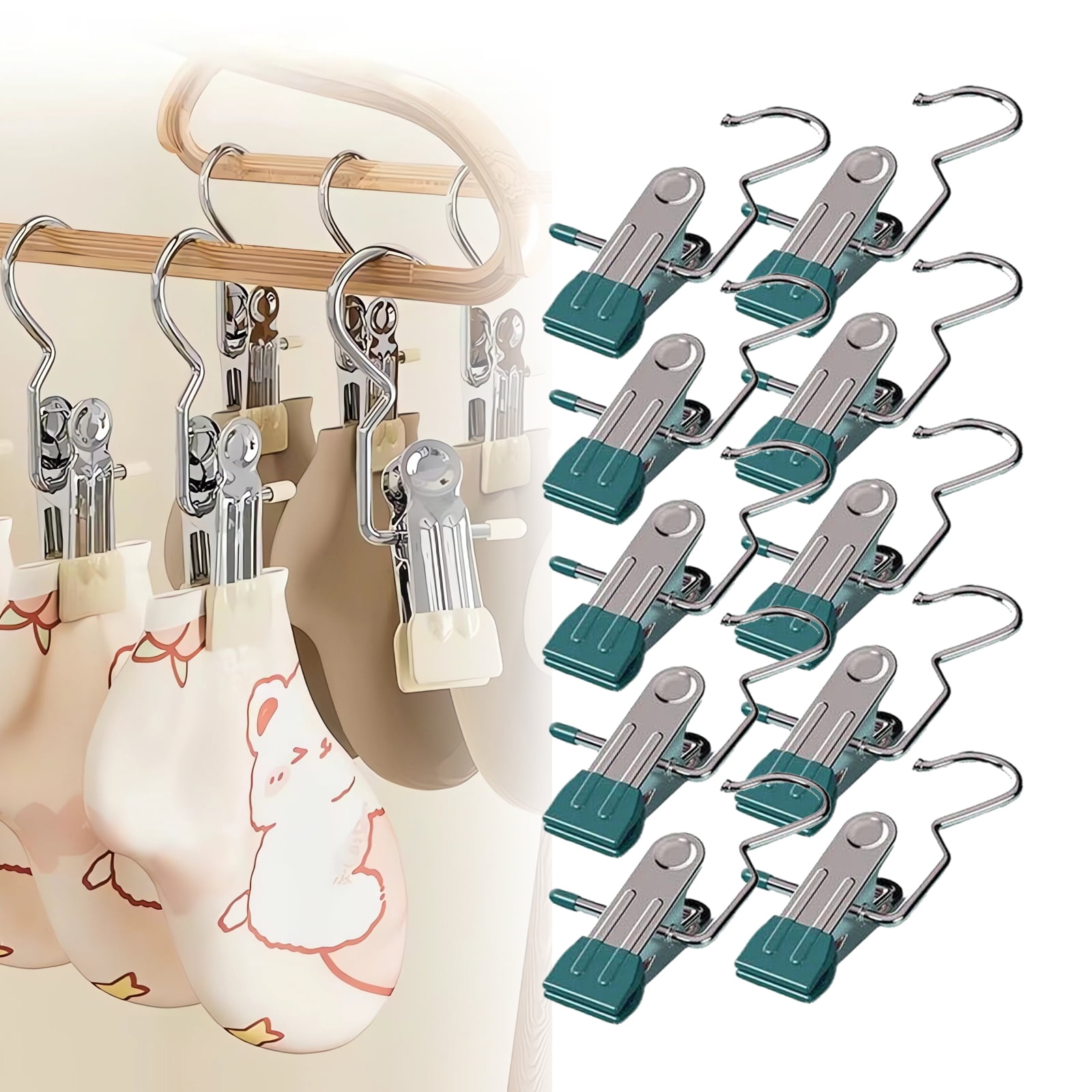 Boot Hangers Clips, 30 Pcs Portable Laundry Hooks Hanging Clips, 360° Rotating Heavy Duty Hanging Hooks Clip for Closet Travel Pants Socks Handbags (Green)
