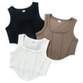 thumbnail image 2 of Delliss Girl's 3 Pack Ribbed Knit Sleeveless Square Neck Casual Baisc Crop Tank Top, 2 of 9