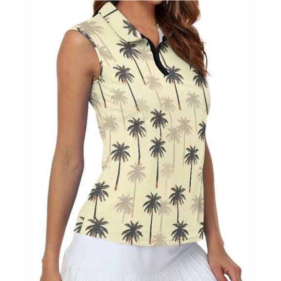 Wang6 Turtleneck Quarter Zipper Sleeveless Shirts for Women Plus Size Loose Fit Floral Printed Tank Tops Summer Sleeveless Graphic T Shirts Tees Tops G XXXL