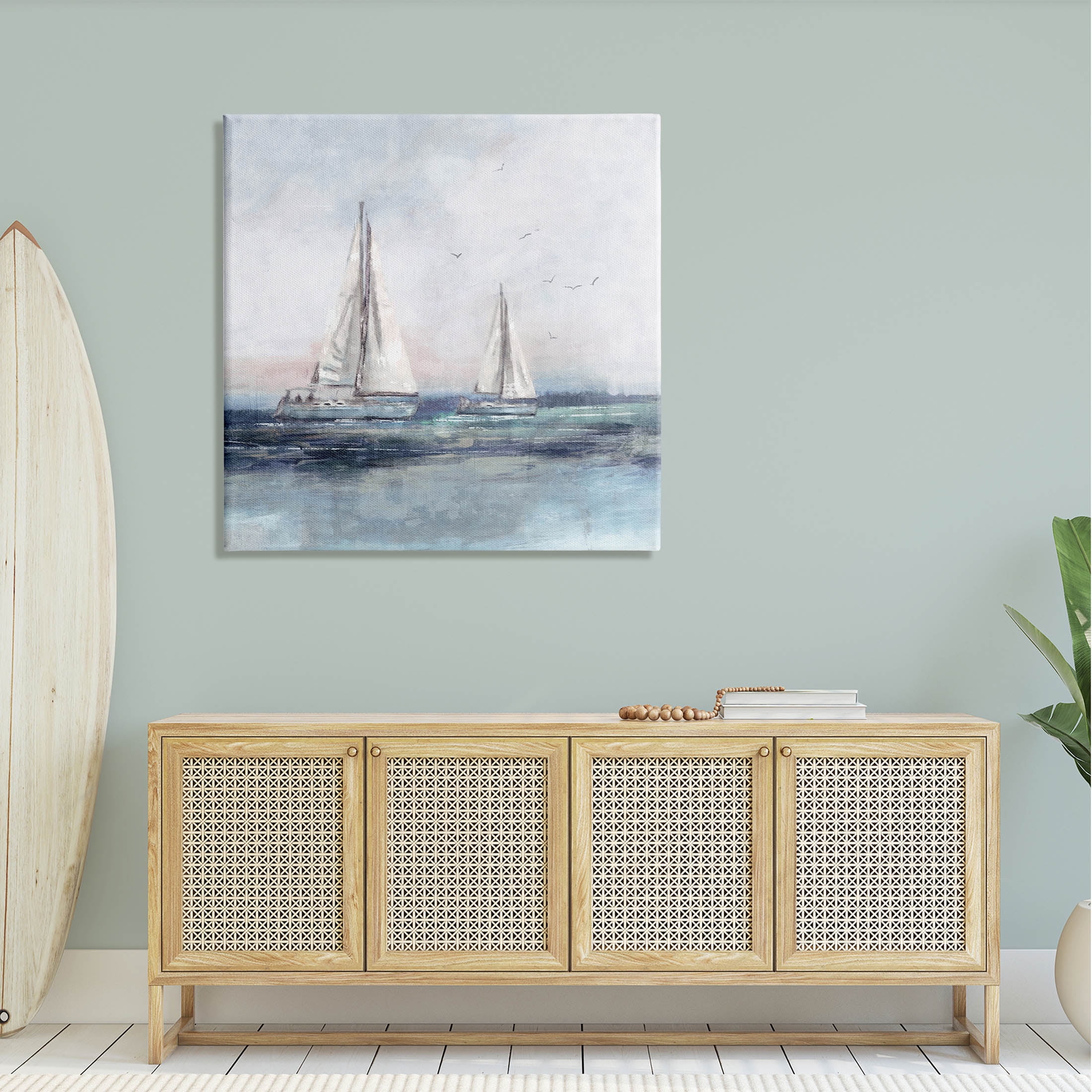 Stupell Industries Birds Surrounding Sailboats Ocean Waves Painting Gallery Wrapped Canvas Print Wall Art, Design by Nina Blue