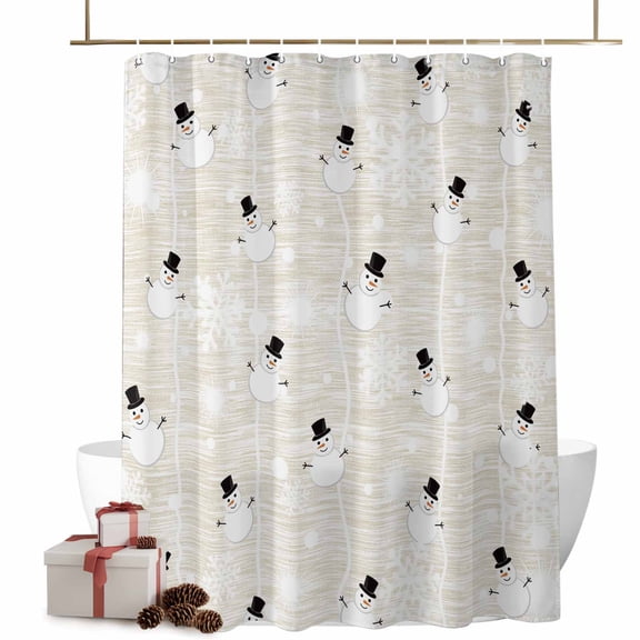 Christmas Winter Snowman Bathroom Shower Curtain Xmas Snowflakes Beige Patches Waterproof Washable Shower Curtains for Bathtub Bath Decor with Grommets and Hook 54 X 78 Inch