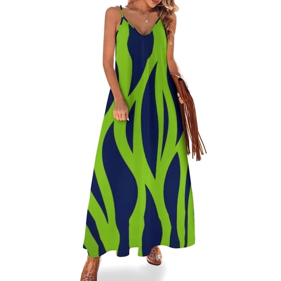 Abstract Green Navy Leaf Pattern Sleeveless Dress Loose Women's Dress Dresses Luxury Evening Dresses