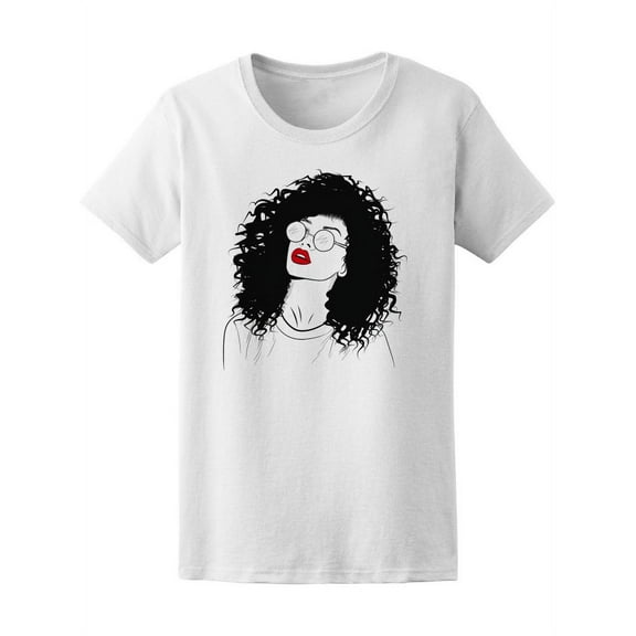 Woman With Curly Hair Red Lips T-Shirt Women -Image by Shutterstock, Female Large