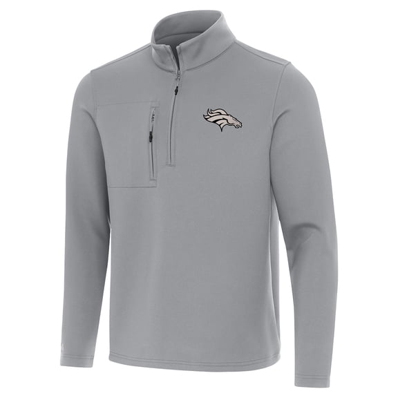 Men's Antigua  Gray Denver Broncos Insider Quarter-Zip Jacket
