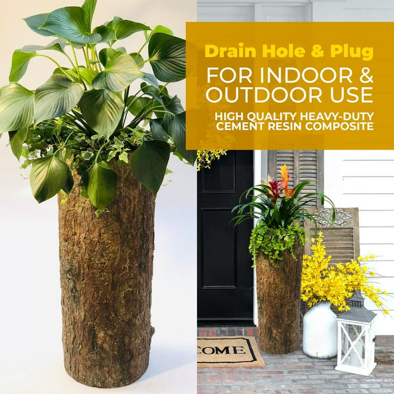 Farmhouse Porch & Home Planter. Country Woodland Rustic Tall Plant and Flower Stand. Large Outdoor Patio and Deck Unique Log Pot Decor Farmhouse Porch & Home Planter. Country Woodland Rustic Tall Plant and Flower Stand. Large Outdoor Patio and Deck Unique Log Pot Decor