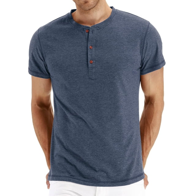 Camiseta PEGENO Fashion Casual Henley de algodón de manga corta