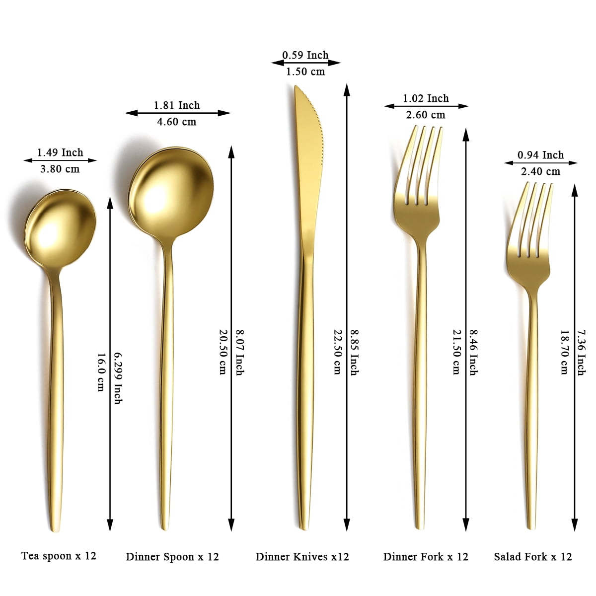 ReaNea Gold Silverware Set 60 Piece Stainless Steel Flatware Set, Knives Forks Spoons Cutlery Set Service for 12