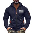 thumbnail image 3 of Men's Flag Print Hoodie with Zipper Arm Pocket, Fleece Cardigan Oversized Casual Pullover for Casual Style, Outdoor,Navy,L, 3 of 5