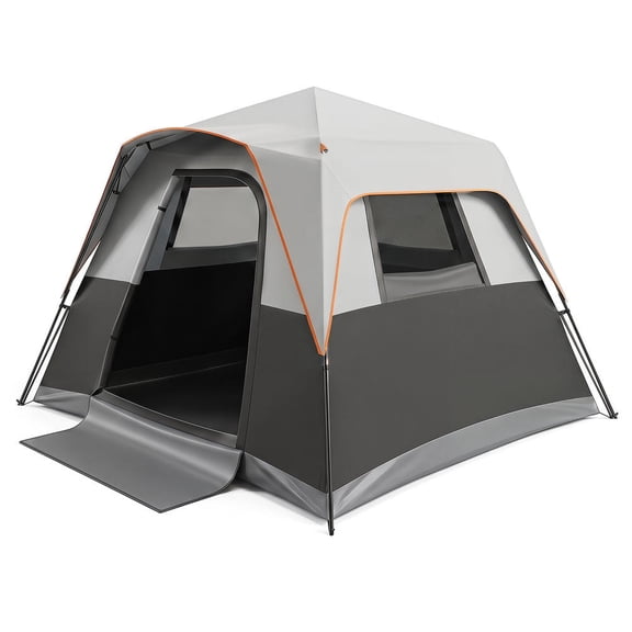 Outdoor Camping Tent, 6-Person Instant Cabin Tent with Blackout Pa-Coated Fabric, Rainfly, Mesh Windows, Carrying Bag, Grey
