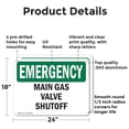 thumbnail image 2 of (2 Pack) Main Gas Valve Shutoff OSHA Emergency Sign 24 Inch X 18 Inch Indoor / Outdoor Rust-Free Aluminum Metal Signs for Workplace, Workshop, and Construction Site, Made in the USA, 2 of 8