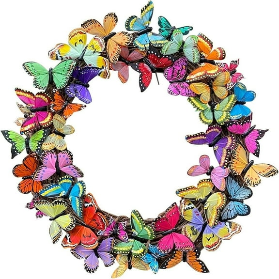 🎁16in Front Door Wreath Metal Butterfly Wall Decor Spring Summer Floral Wreaths For Indoor Outdoor Home Front Porch Hanging Decoration