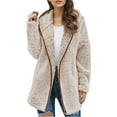 thumbnail image 5 of Womens Fleece Shacket Jackets Lined Oversized Winter Warm Coat Hooded Long Sleeve Open Front Coatigan Jacket, 5 of 9