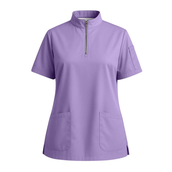 Women's Zip-Front Stand Collar Scrub Top – Lightweight Comfortable Top with Well-Placed Pockets Light Purple S