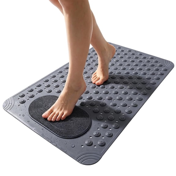 Non-Slip Bath Shower Mat with Suction Cups & Massage Bristles, Light Blue