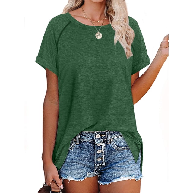 T-shirts pour Femmes à Manches Courtes, Col Ras du Cou, T-Shirts Unis Basiques