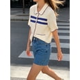 thumbnail image 3 of Womens Striped Short Sleeve Sweater Casual Knitted Button Down Crochet Cardigan Vintage Y2k Hollow-Out Tops, 3 of 6